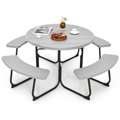 8-Person Outdoor Picnic Table And Bench Set, Gray Picnic Tables Gray at Gallery Canada