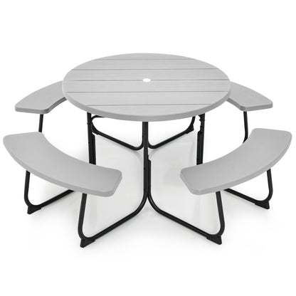 8-Person Outdoor Picnic Table and Bench Set with Umbrella Hole, Gray at Gallery Canada