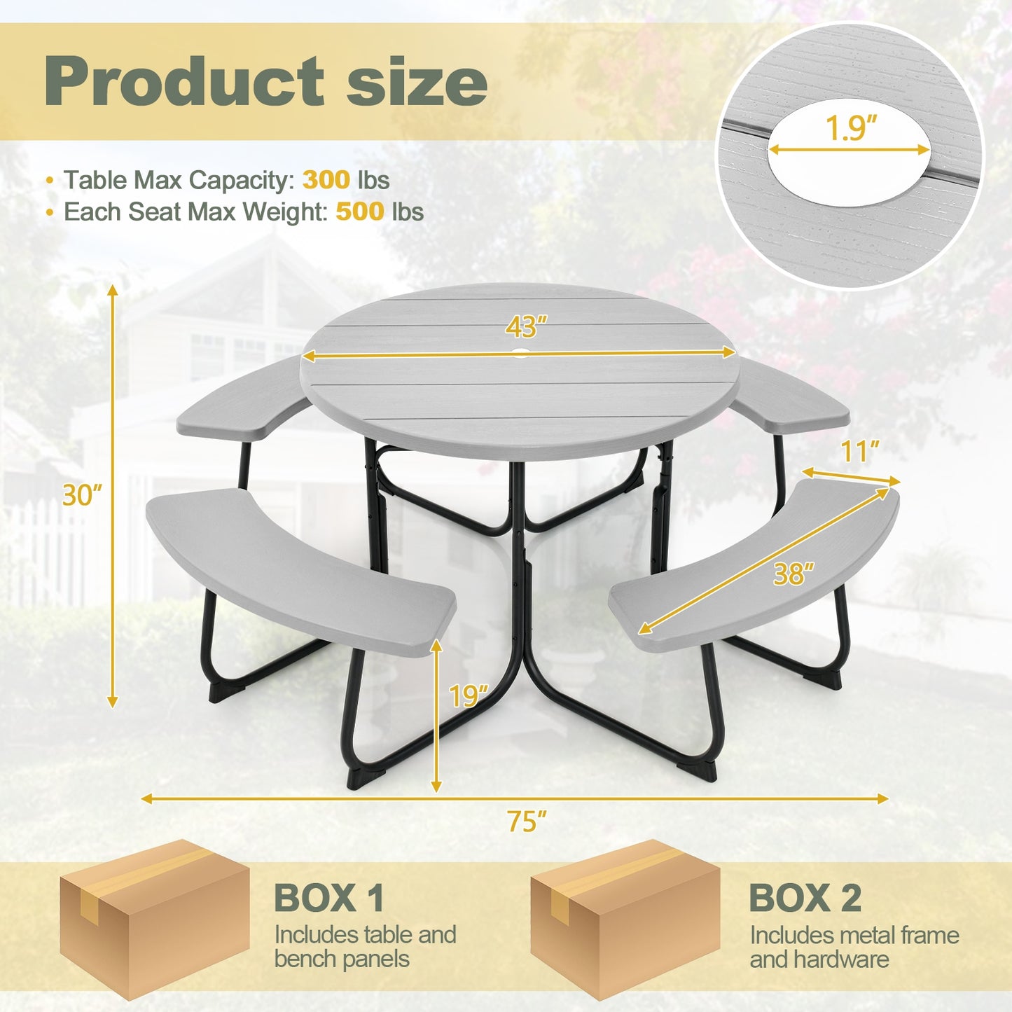 8-Person Outdoor Picnic Table And Bench Set, Gray Picnic Tables at Gallery Canada
