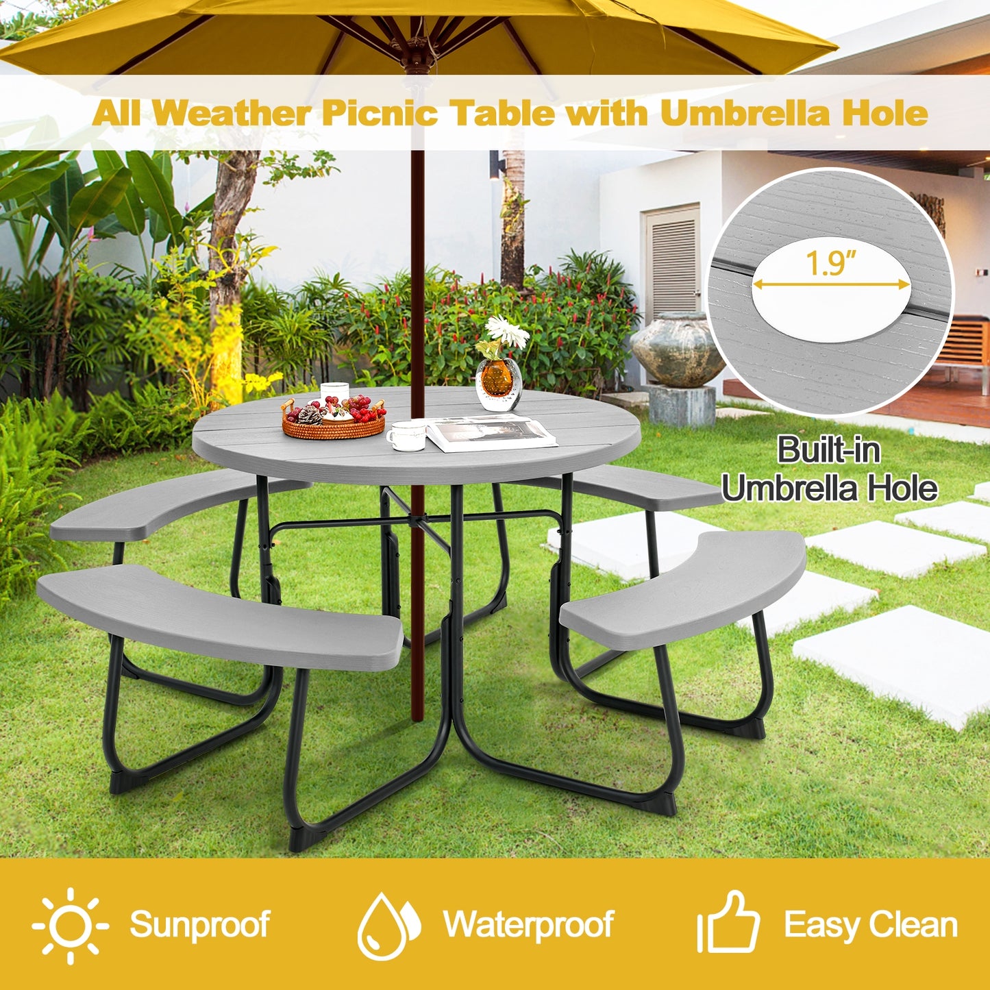 8-Person Outdoor Picnic Table And Bench Set, Gray Picnic Tables at Gallery Canada