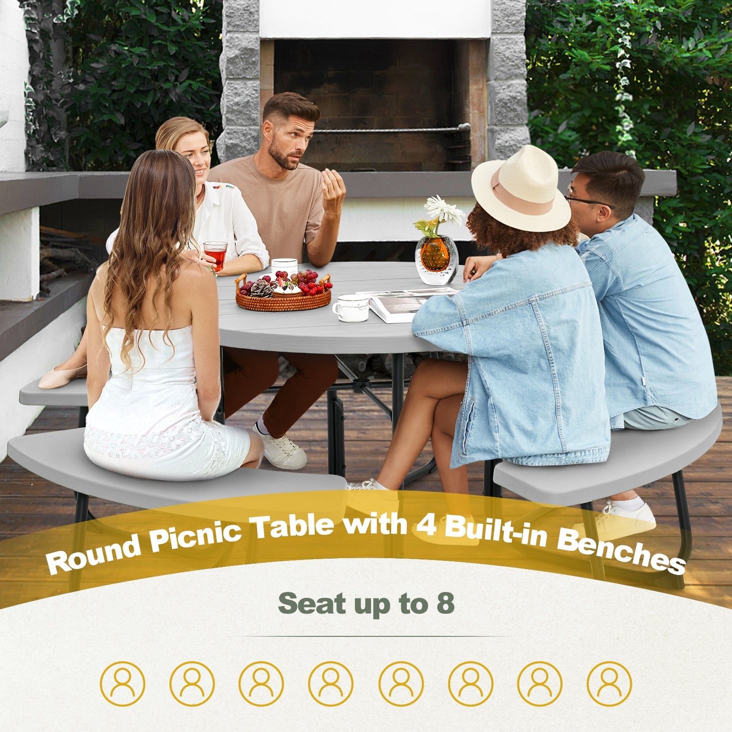 8-Person Outdoor Picnic Table And Bench Set, Gray Picnic Tables at Gallery Canada