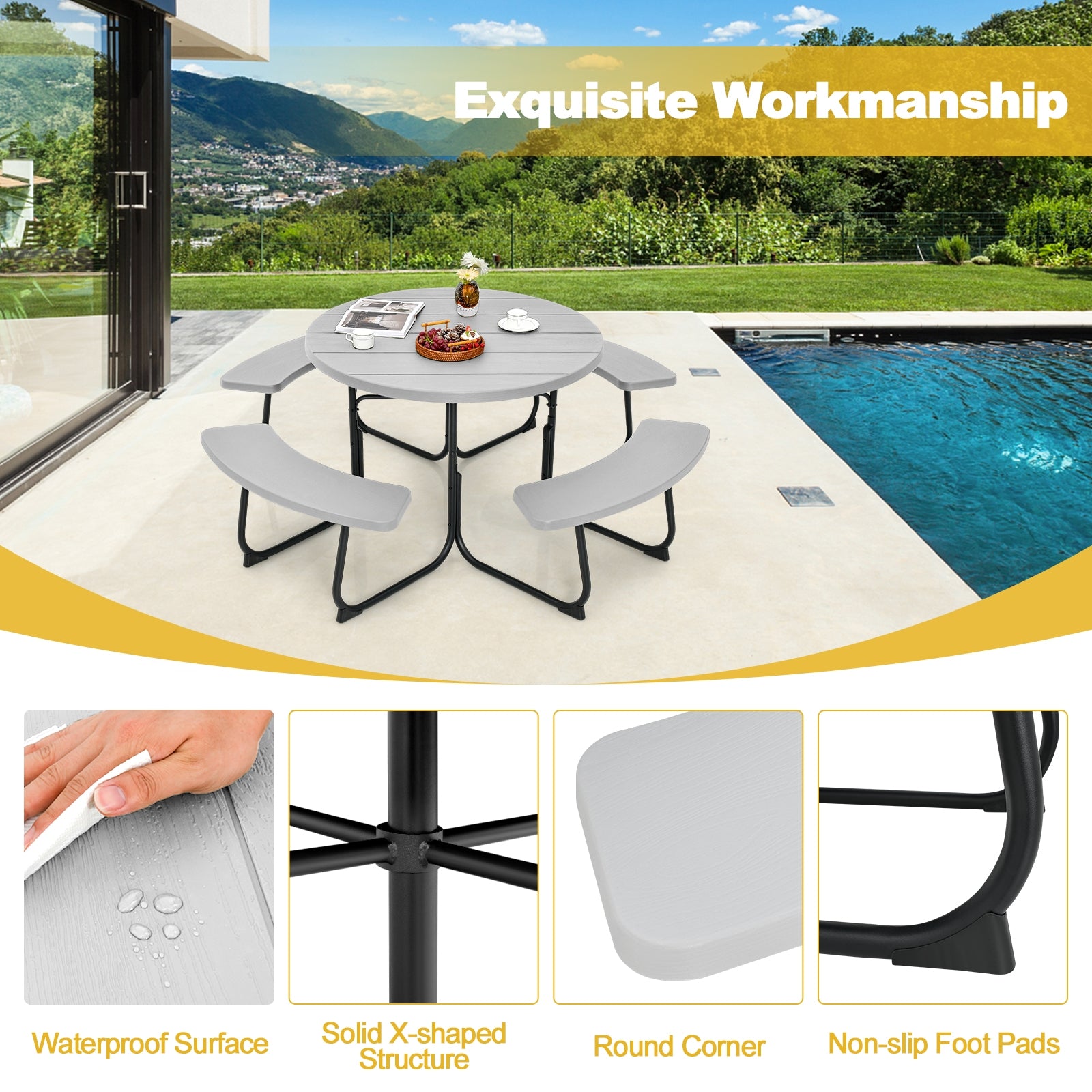 8-Person Outdoor Picnic Table And Bench Set, Gray Picnic Tables at Gallery Canada