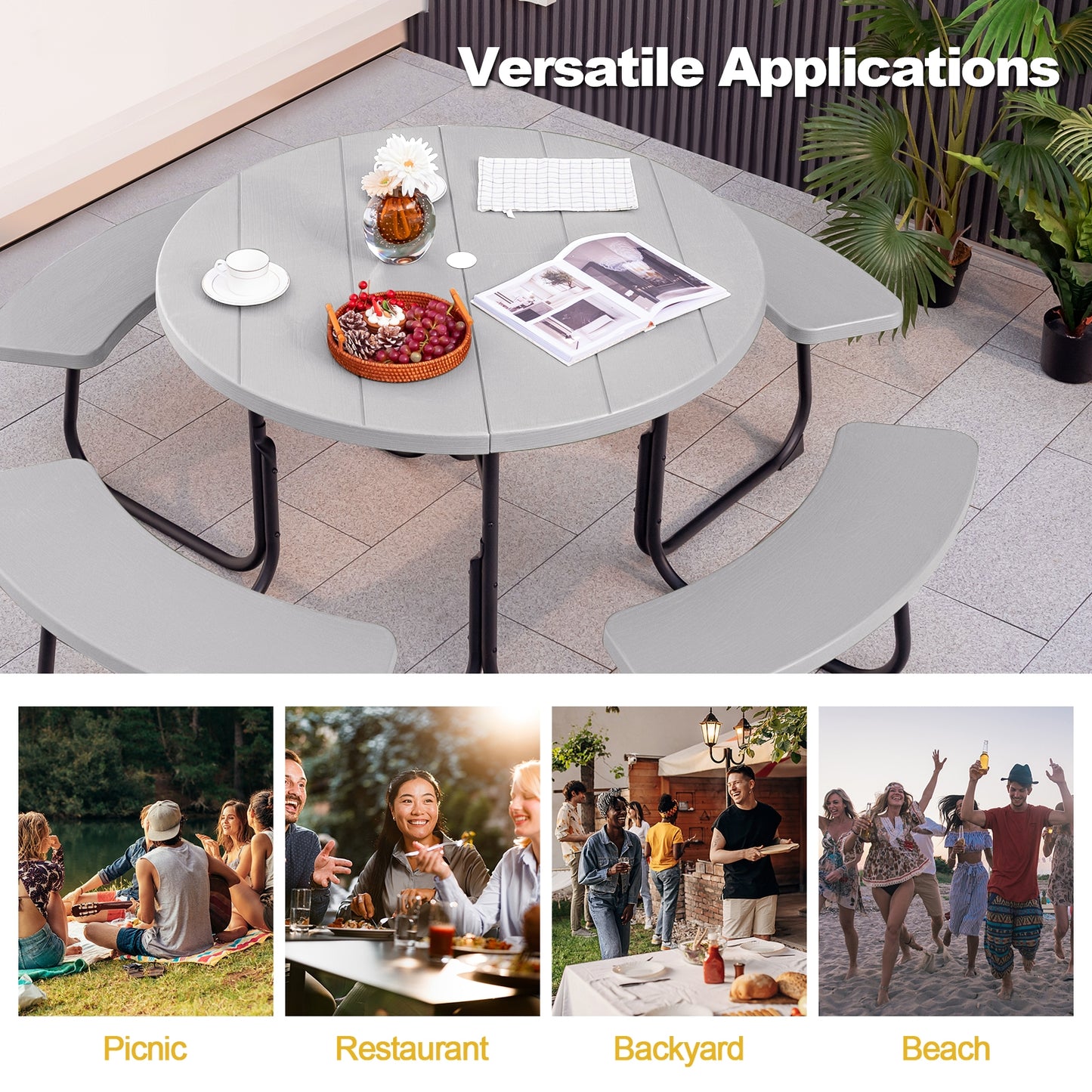 8-Person Outdoor Picnic Table And Bench Set, Gray Picnic Tables at Gallery Canada