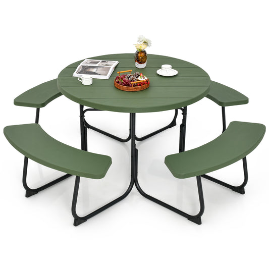 8-Person Outdoor Picnic Table and Bench Set with Umbrella Hole, Green Picnic Tables Green at Gallery Canada