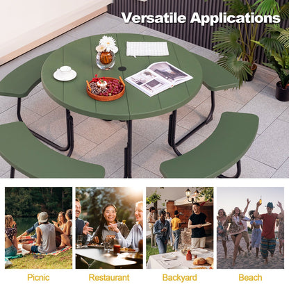 8-Person Outdoor Picnic Table and Bench Set with Umbrella Hole, Green at Gallery Canada