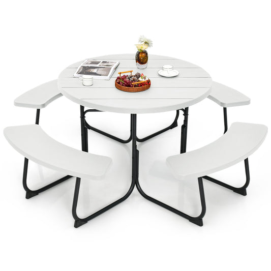 8-Person Outdoor Picnic Table and Bench Set with Umbrella Hole, White - Gallery Canada
