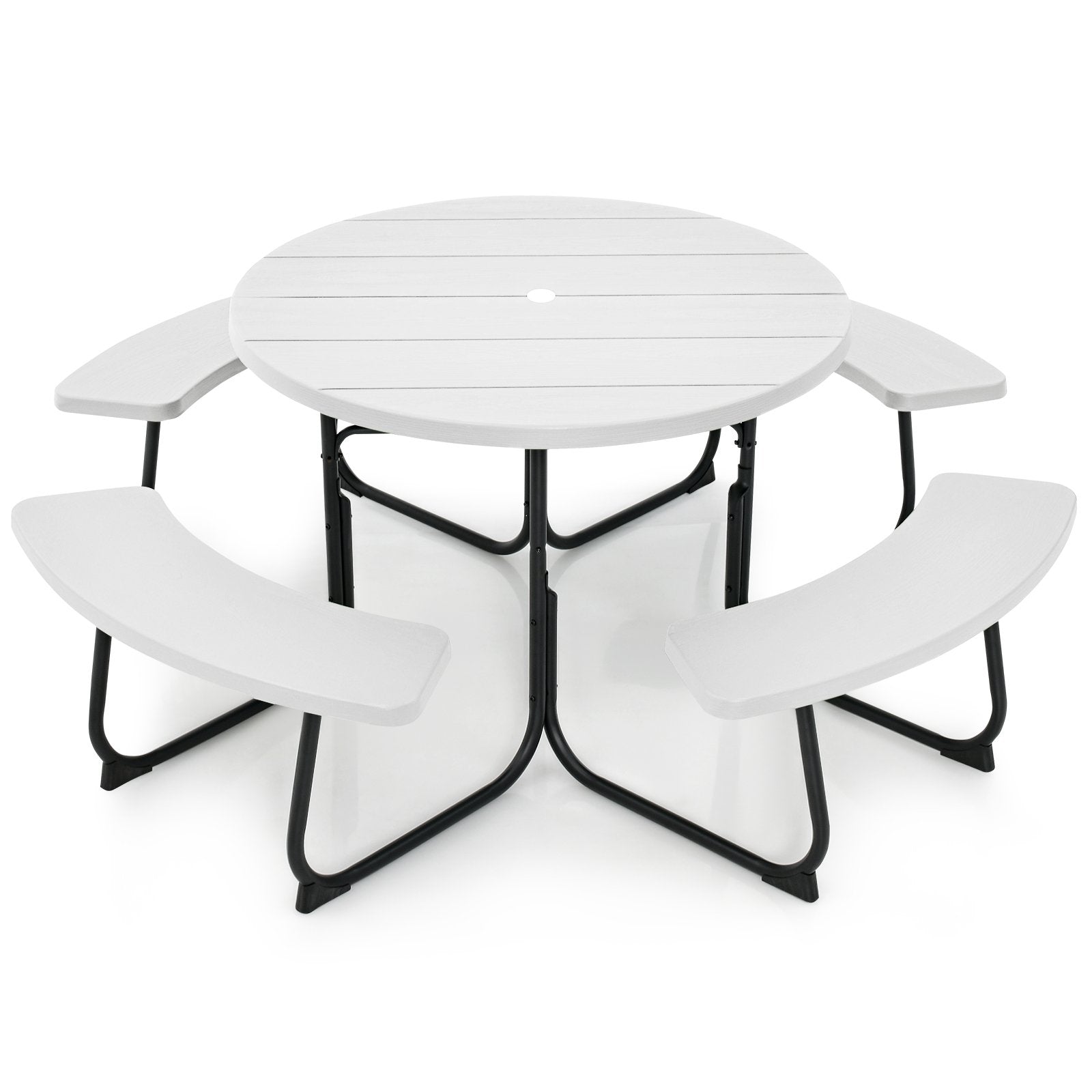 8-Person Outdoor Picnic Table and Bench Set with Umbrella Hole, White at Gallery Canada