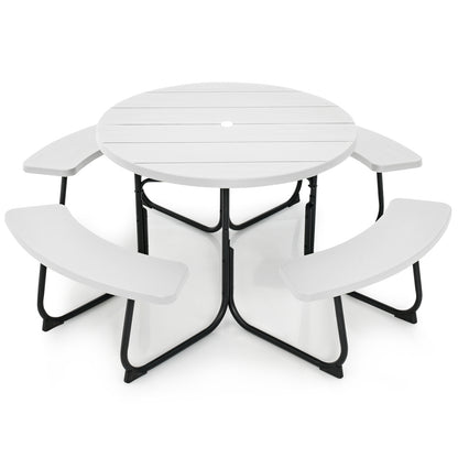 8-Person Outdoor Picnic Table and Bench Set with Umbrella Hole, White Picnic Tables at Gallery Canada