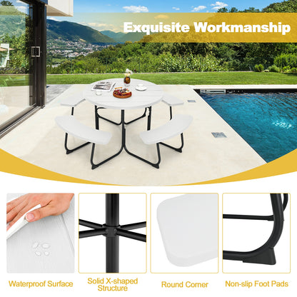 8-Person Outdoor Picnic Table and Bench Set with Umbrella Hole, White Picnic Tables at Gallery Canada