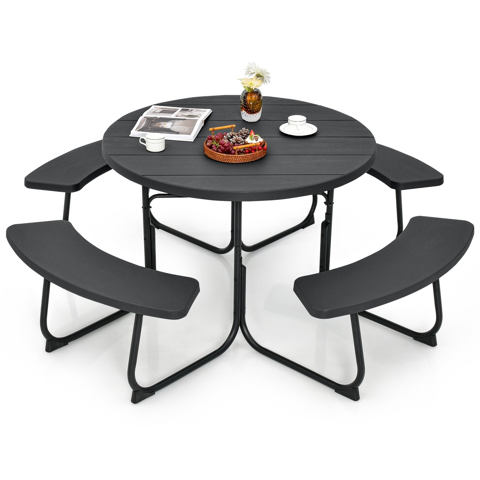 8-Person Outdoor Picnic Table and Bench Set with Umbrella Hole, Black at Gallery Canada