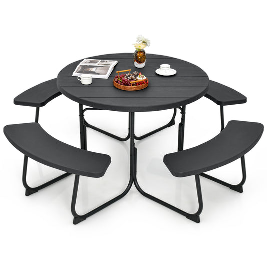 8-Person Picnic Table Bench Set, Umbrella Hole, Black Picnic Tables Black at Gallery Canada