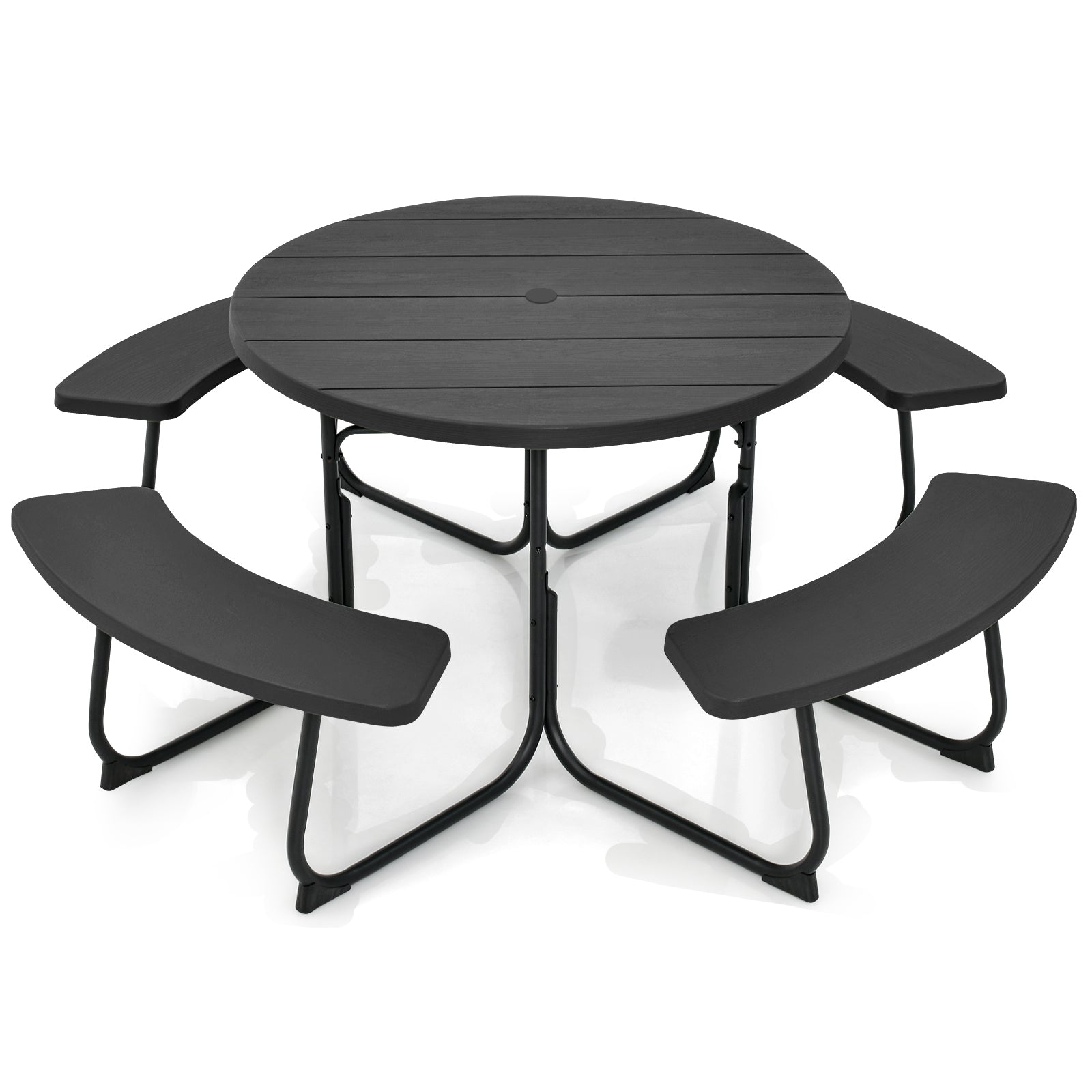 8-Person Picnic Table Bench Set, Umbrella Hole, Black Picnic Tables at Gallery Canada