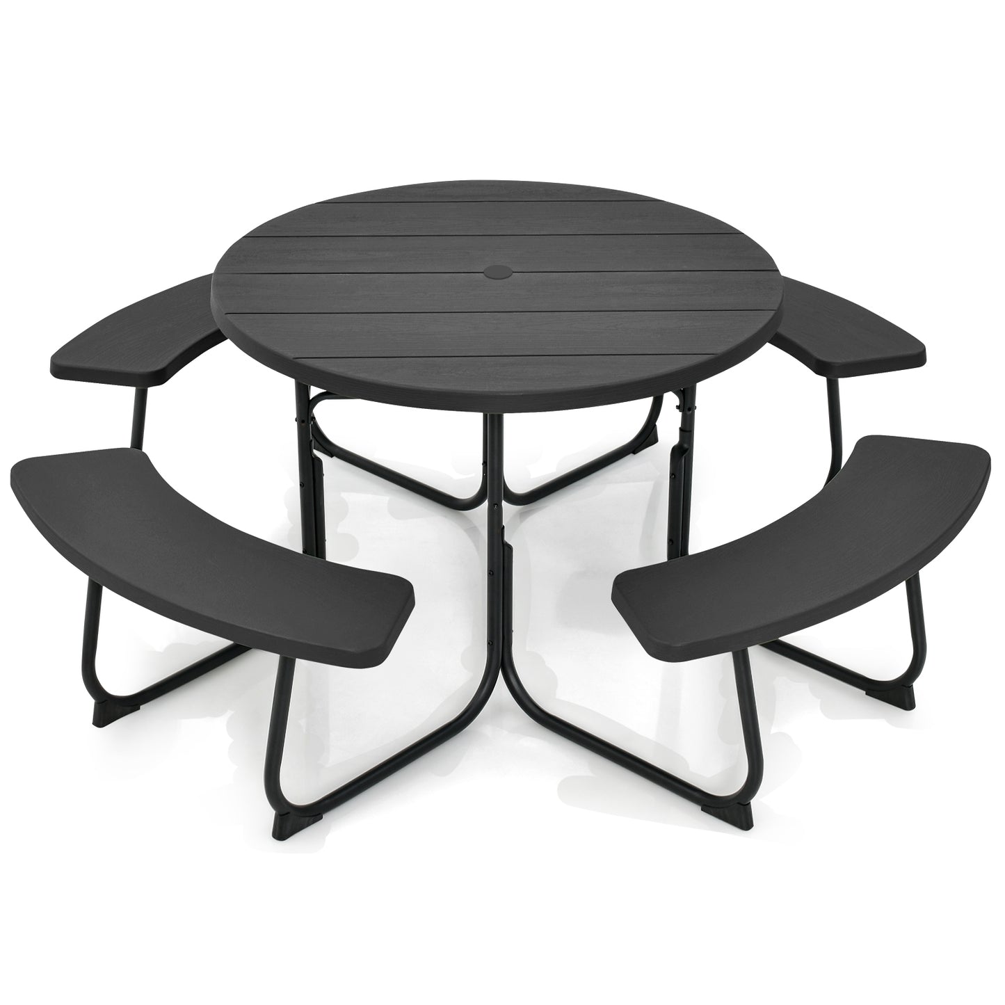 8-Person Picnic Table Bench Set, Umbrella Hole, Black Picnic Tables at Gallery Canada