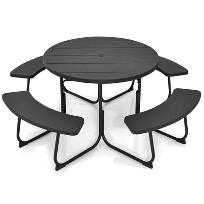 8-Person Outdoor Picnic Table and Bench Set with Umbrella Hole, Black at Gallery Canada