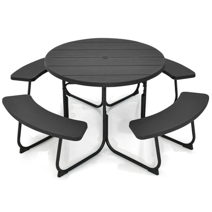 8-Person Picnic Table Bench Set, Umbrella Hole, Black Picnic Tables at Gallery Canada