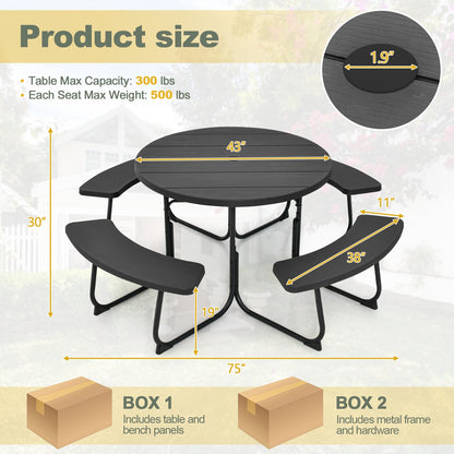 8-Person Picnic Table Bench Set, Umbrella Hole, Black Picnic Tables at Gallery Canada