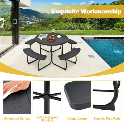 8-Person Picnic Table Bench Set, Umbrella Hole, Black Picnic Tables at Gallery Canada