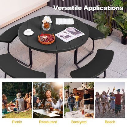 8-Person Picnic Table Bench Set, Umbrella Hole, Black Picnic Tables at Gallery Canada
