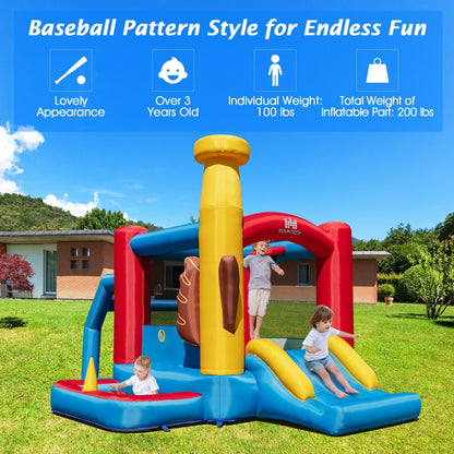 Baseball Themed Inflatable Bounce House with Ball Pit and Ocean Balls with 735W Blower, Multicolor
