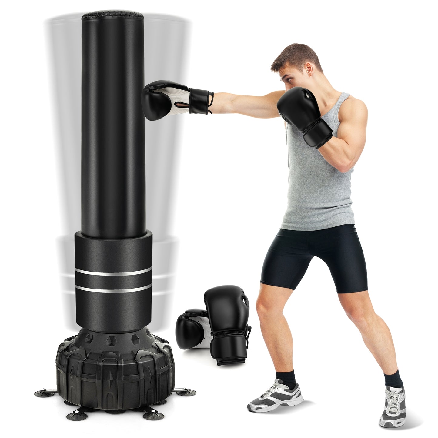 Freestanding Punching Bag 71 Inch Boxing Bag with 25 Suction Cups Gloves and Filling Base, Black Boxing & Martial Arts Black at Gallery Canada