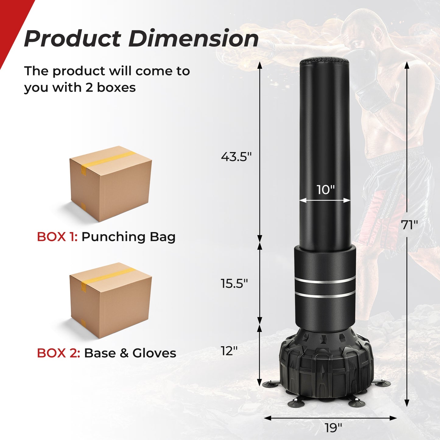 Freestanding Punching Bag 71 Inch Boxing Bag with 25 Suction Cups Gloves and Filling Base, Black Boxing & Martial Arts at Gallery Canada