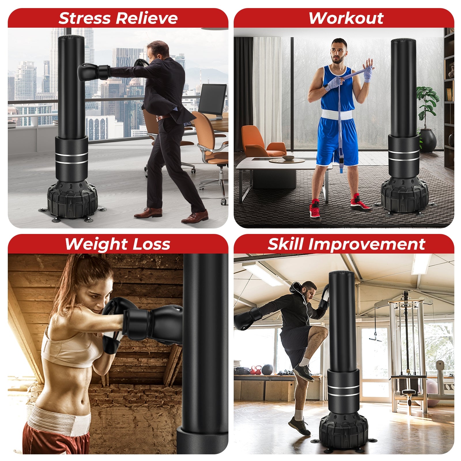 Freestanding Punching Bag 71 Inch Boxing Bag with 25 Suction Cups Gloves and Filling Base, Black Boxing & Martial Arts at Gallery Canada