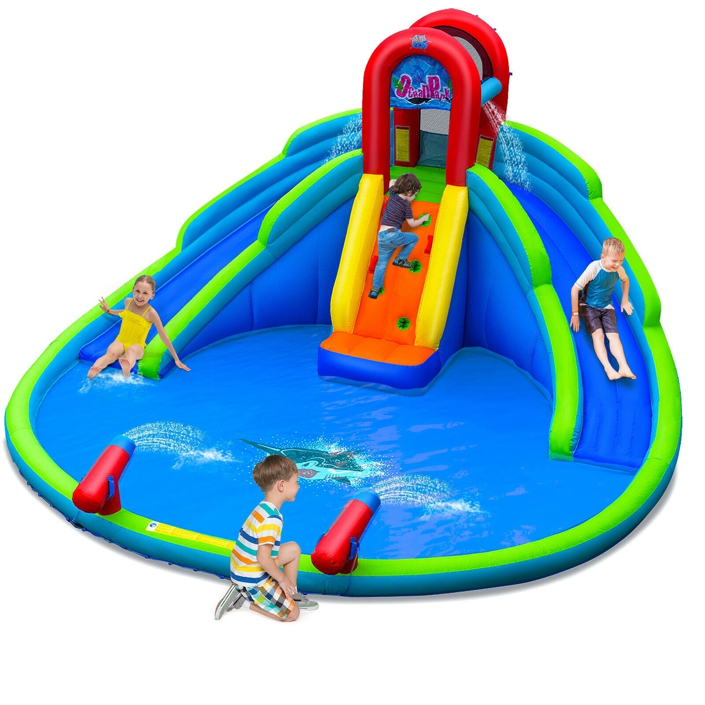Inflatable Waterslide Bounce House with Upgraded Handrail without Blower, Blue Bounce House at Gallery Canada