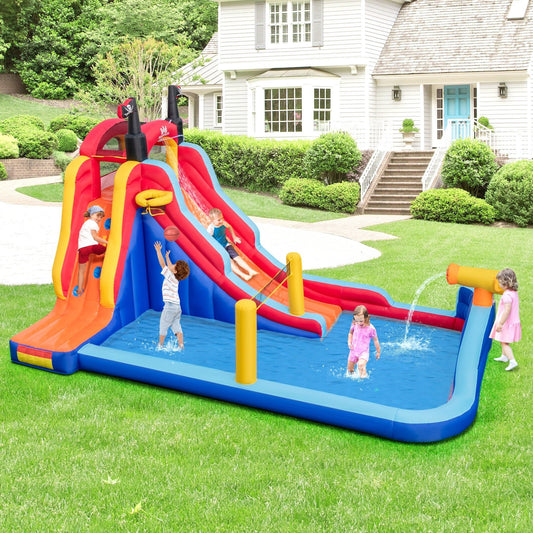 5-in-1 Inflatable Bounce House with 2 Water Slides and Large Splash Pool With 735W Blower, Multicolor - Gallery Canada