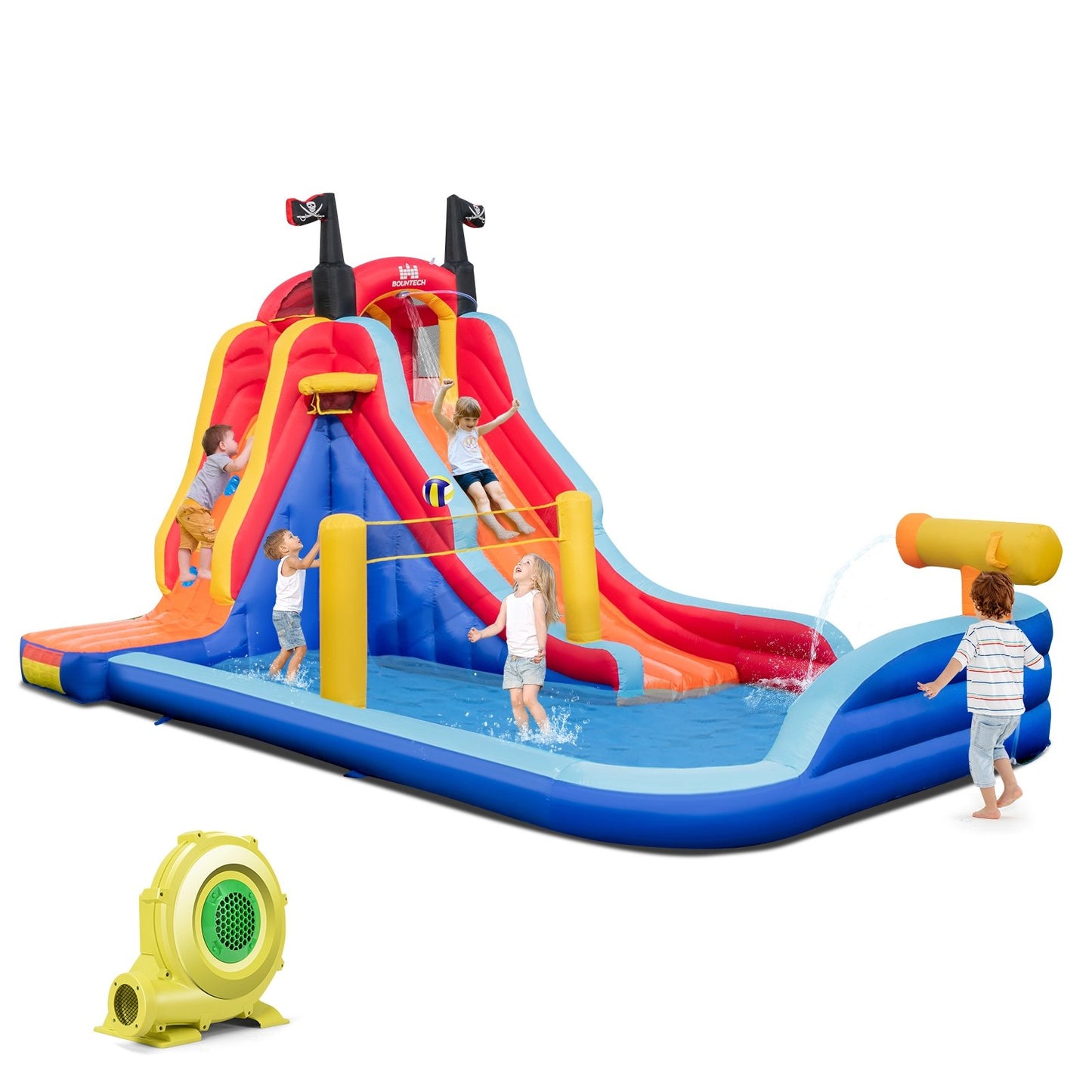 5-in-1 Inflatable Bounce House with 2 Water Slides and Large Splash Pool With 735W Blower, Multicolor