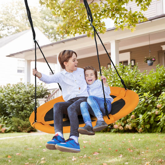 40 Inches Saucer Tree Swing Round with Adjustable Ropes and Carabiners, Yellow - Gallery Canada