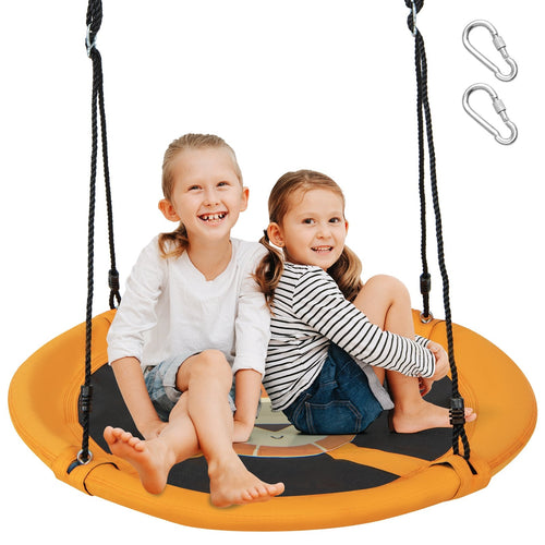 40 Inches Saucer Tree Swing Round with Adjustable Ropes and Carabiners, Yellow