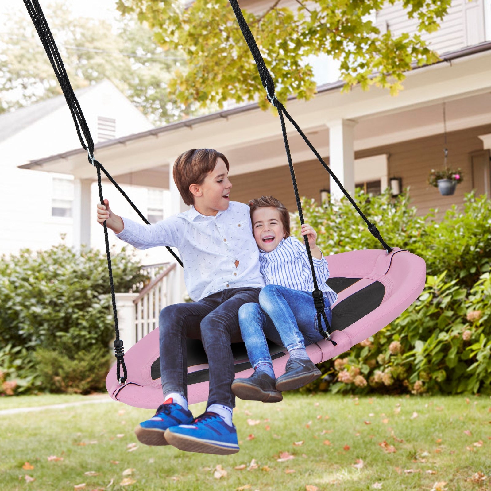 40 Inches Saucer Tree Swing Round with Adjustable Ropes and Carabiners, Pink Swing & Playsets at Gallery Canada