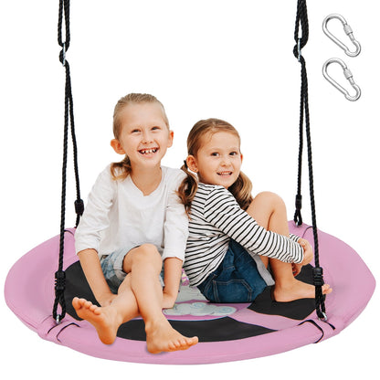 40 Inches Saucer Tree Swing Round with Adjustable Ropes and Carabiners, Pink