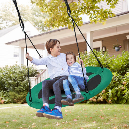 40 Inches Saucer Tree Swing Round with Adjustable Ropes and Carabiners, Green - Gallery Canada
