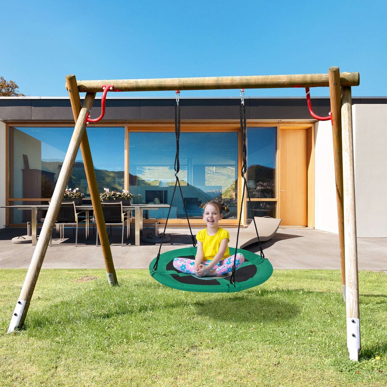40 Inches Saucer Tree Swing Round with Adjustable Ropes and Carabiners, Green Swing & Playsets at Gallery Canada