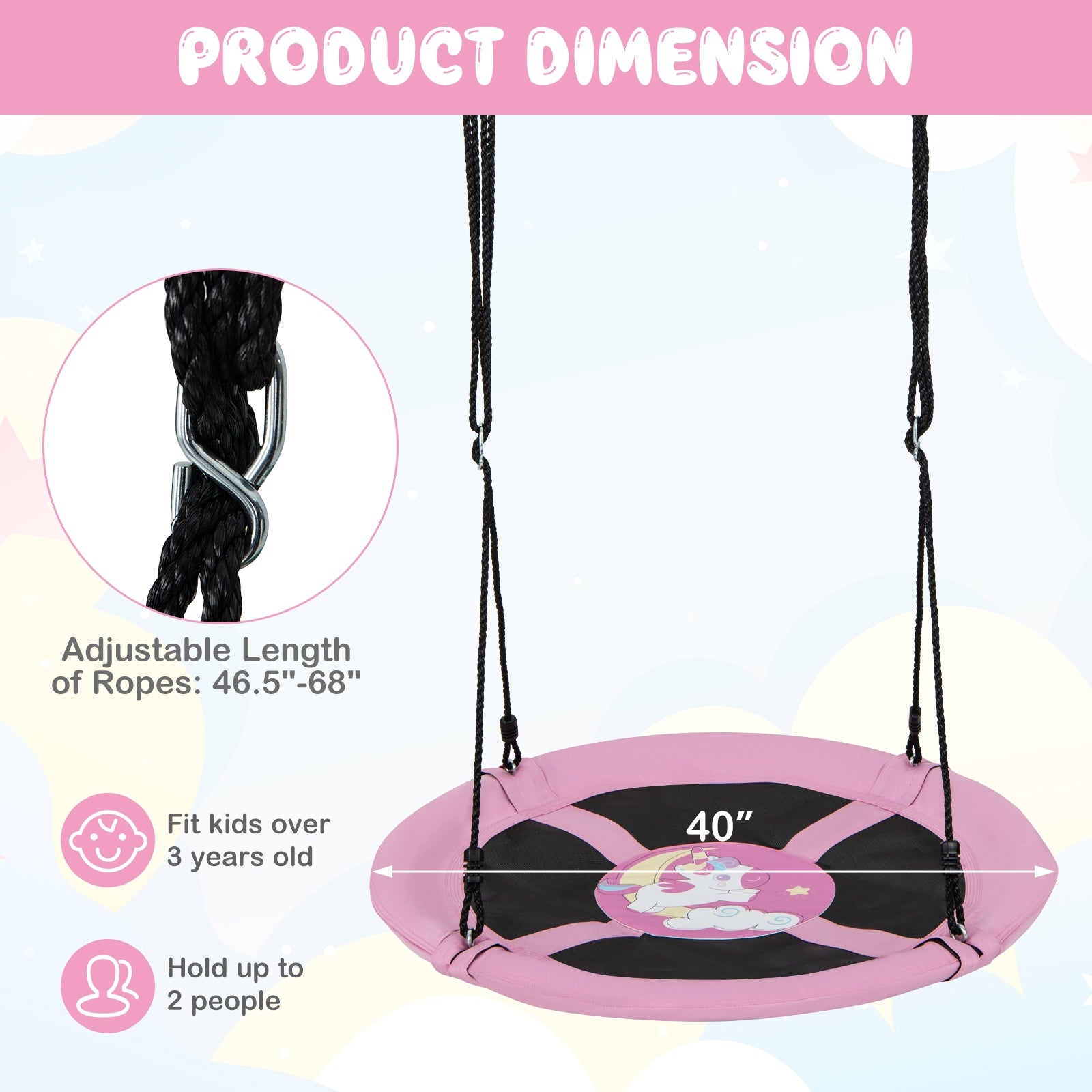 40 Inches Saucer Tree Swing Round with Adjustable Ropes and Carabiners, Pink Swing & Playsets at Gallery Canada
