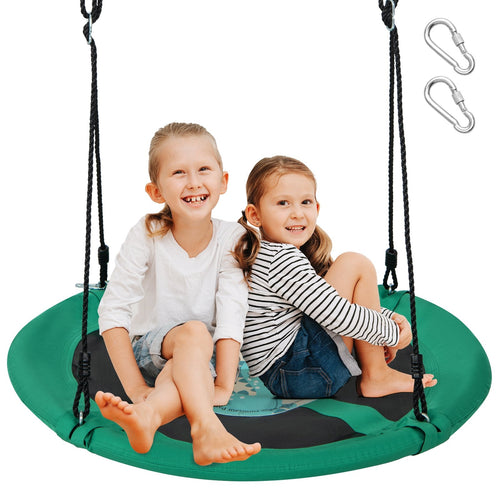 40 Inches Saucer Tree Swing Round with Adjustable Ropes and Carabiners, Green