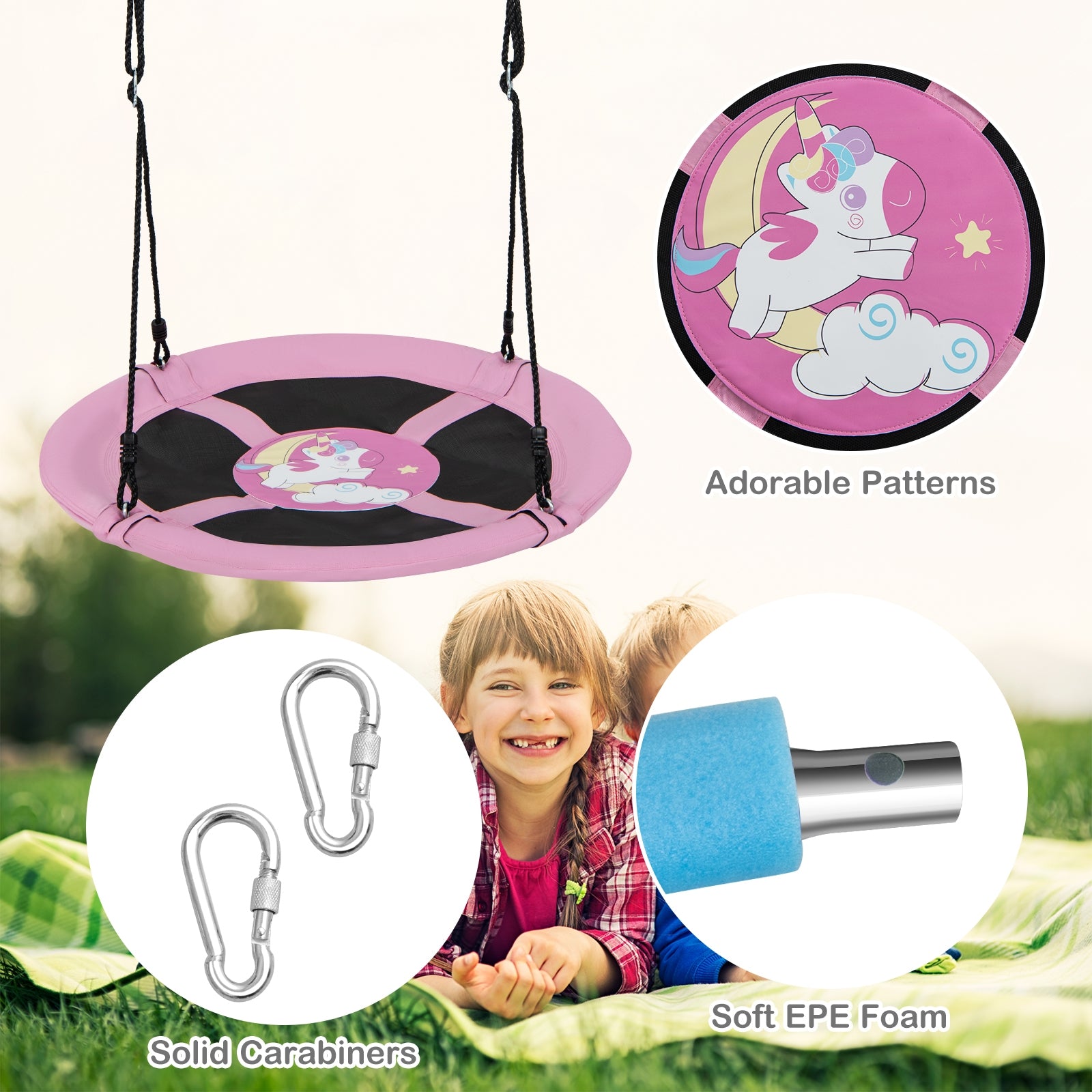 40 Inches Saucer Tree Swing Round with Adjustable Ropes and Carabiners, Pink Swing & Playsets at Gallery Canada