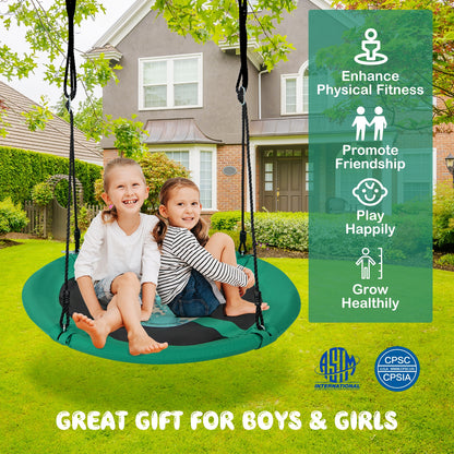 40 Inches Saucer Tree Swing Round with Adjustable Ropes and Carabiners, Green Swing & Playsets at Gallery Canada