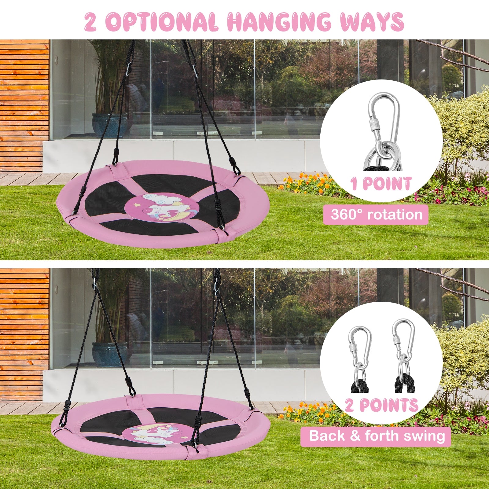 40 Inches Saucer Tree Swing Round with Adjustable Ropes and Carabiners, Pink Swing & Playsets at Gallery Canada