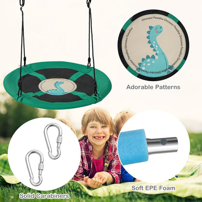 40 Inches Saucer Tree Swing Round with Adjustable Ropes and Carabiners, Green at Gallery Canada