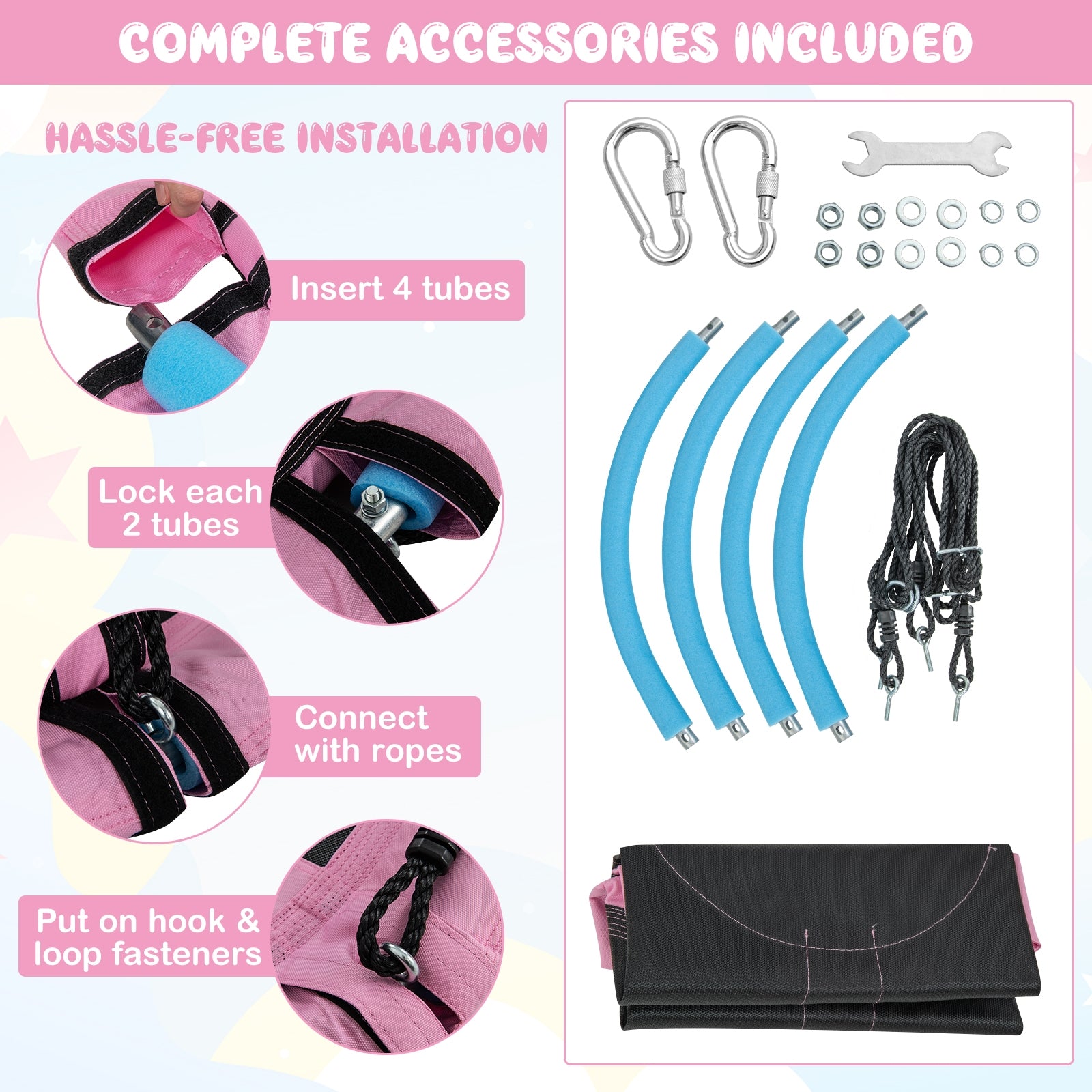 40 Inches Saucer Tree Swing Round with Adjustable Ropes and Carabiners, Pink Swing & Playsets at Gallery Canada