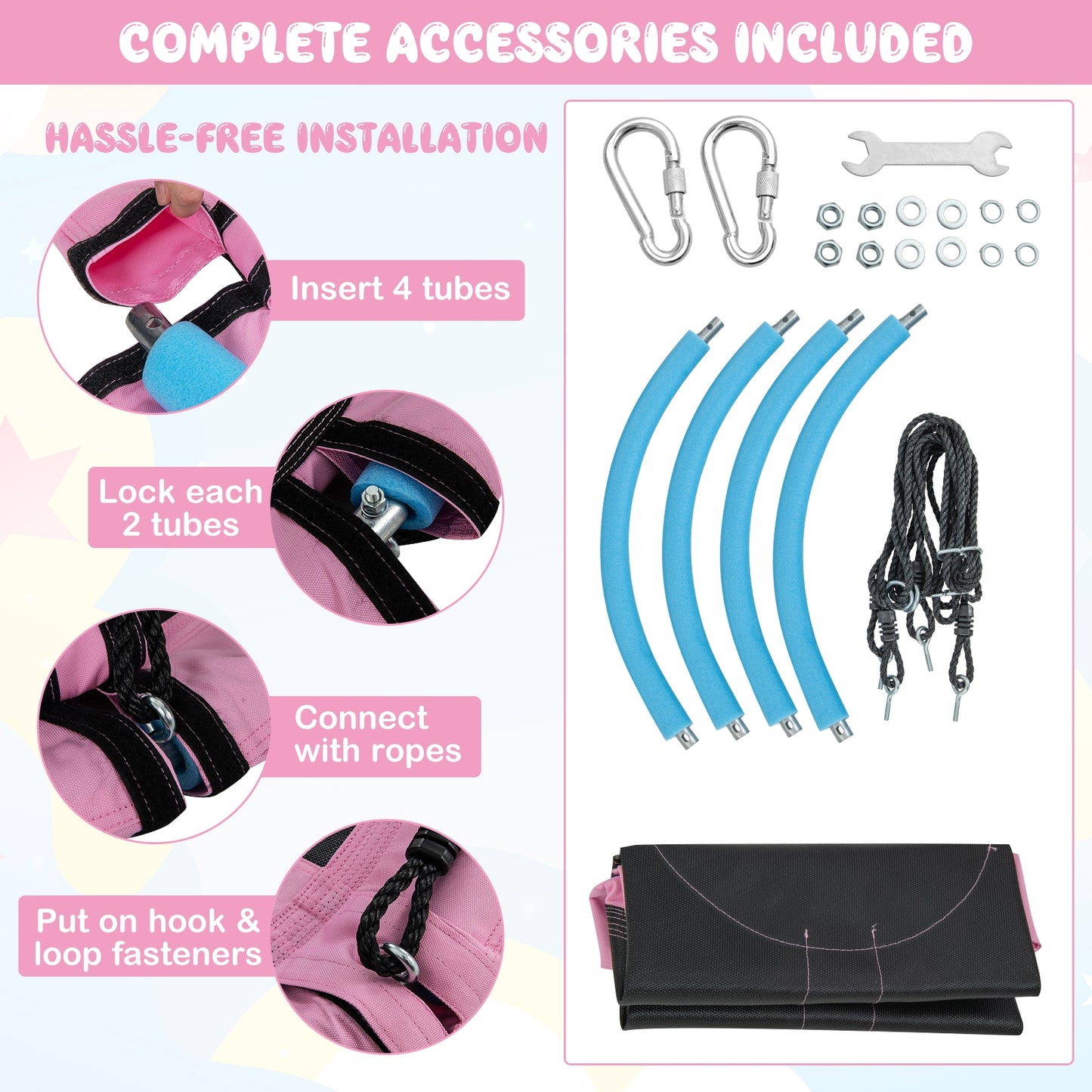 40 Inches Saucer Tree Swing Round with Adjustable Ropes and Carabiners, Pink Swing & Playsets at Gallery Canada