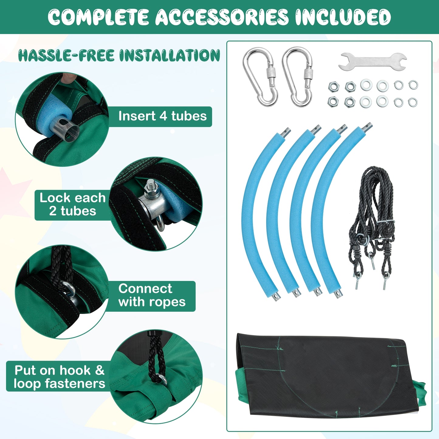 40 Inches Saucer Tree Swing Round with Adjustable Ropes and Carabiners, Green Swing & Playsets at Gallery Canada