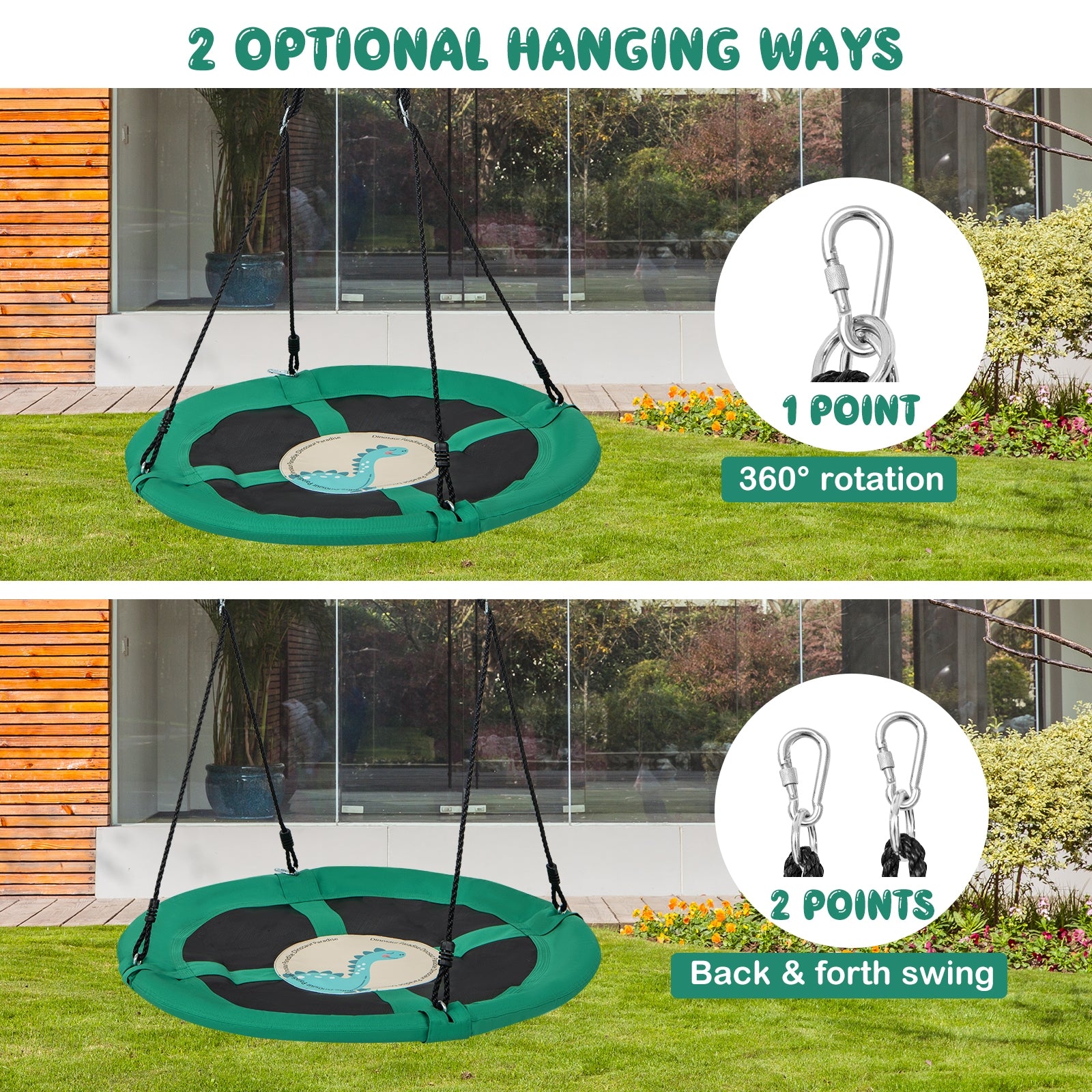 40 Inches Saucer Tree Swing Round with Adjustable Ropes and Carabiners, Green Swing & Playsets at Gallery Canada