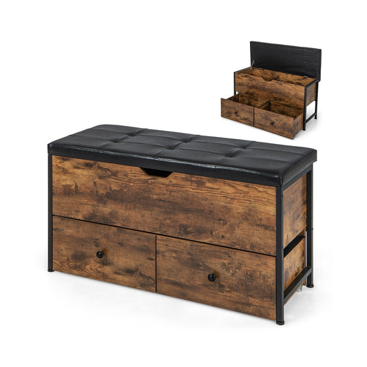 Storage Ottoman Bench with Padded Seat Cushion and 2 Drawers for Entryway, Brown - Gallery Canada
