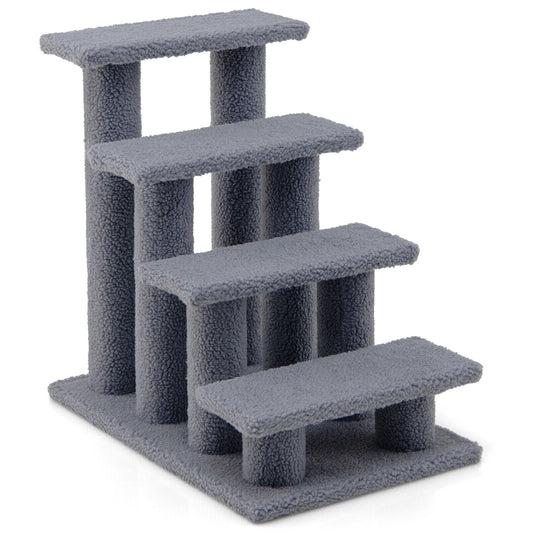 24 Inch 4-Step Pet Stairs Carpeted Ladder Ramp Scratching Post Cat Tree Climber - Gallery Canada