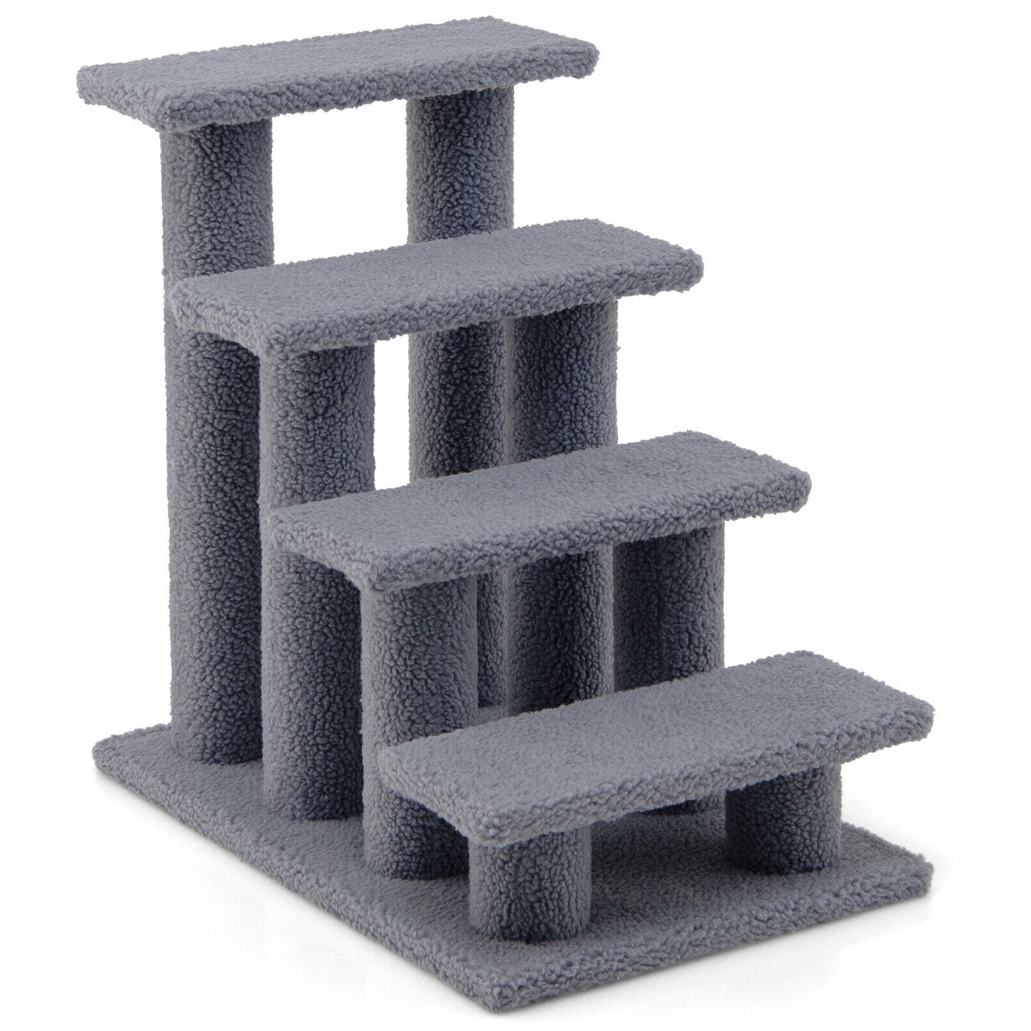 24 Inch 4-Step Pet Stairs Carpeted Ladder Ramp Scratching Post Cat Tree Climber, Gray Cat Trees Condos & Scratchers Gray at Gallery Canada
