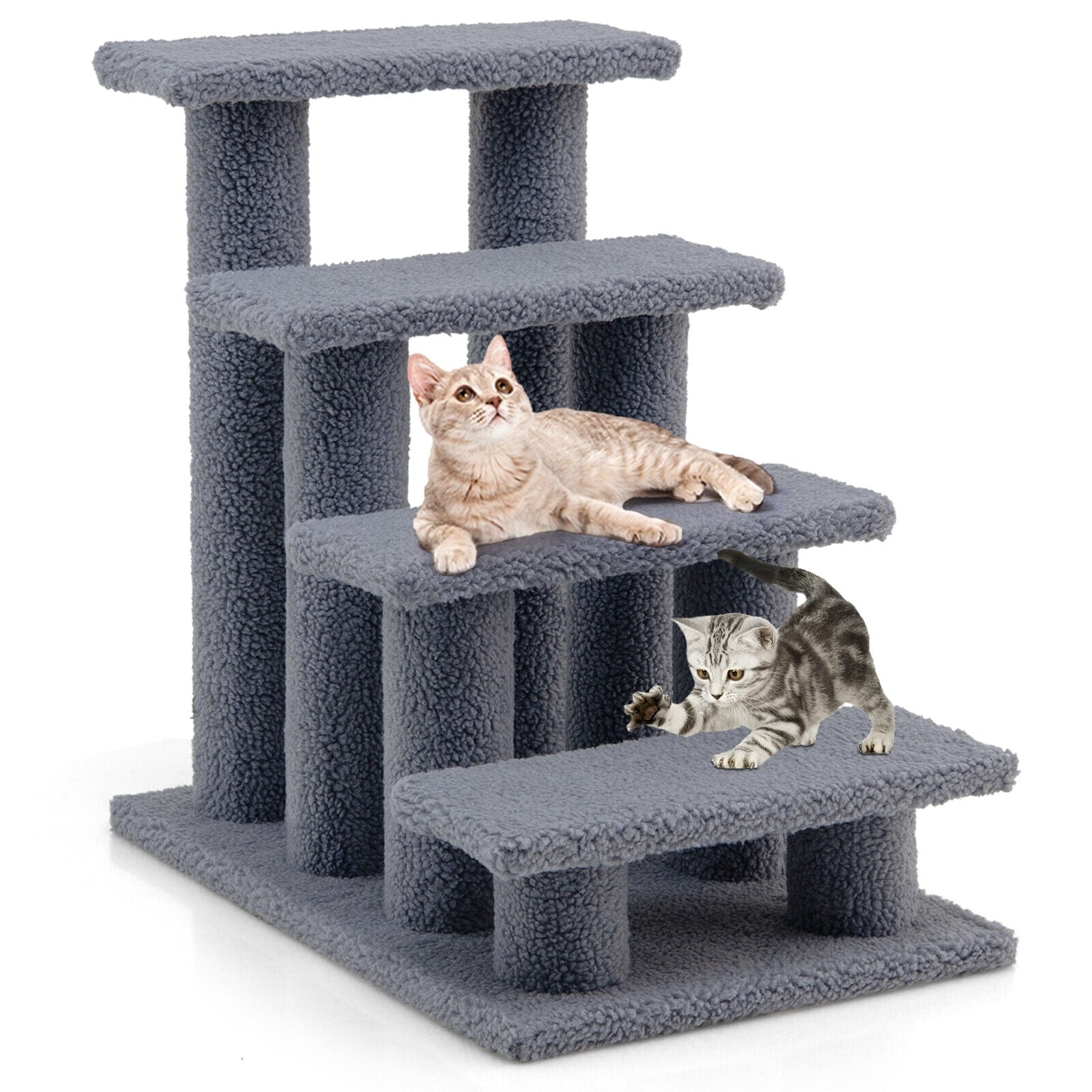 24 Inch 4-Step Pet Stairs Carpeted Ladder Ramp Scratching Post Cat Tree Climber, Gray Cat Trees Condos & Scratchers at Gallery Canada