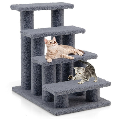 24 Inch 4-Step Pet Stairs Carpeted Ladder Ramp Scratching Post Cat Tree Climber, Gray Cat Trees Condos & Scratchers at Gallery Canada